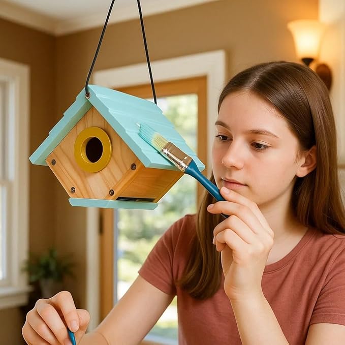Wren Bird Houses for Outside, Golden Metal Hole Plate, Hanging Birdhouse for Outdoor, Cedar Wood Nest Box for Jay Wrens and Chickadees, Brass Entrance Stainless Cable Longtime Lasting