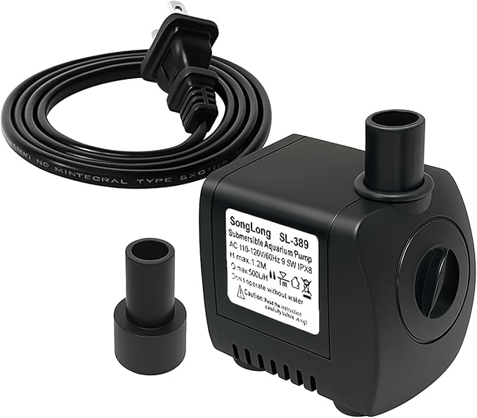 SongLong Submersible Pump 130GPH Ultra Quiet 4ft High Lift for Fountains, Hydroponics, Ponds, Aquariums & More…