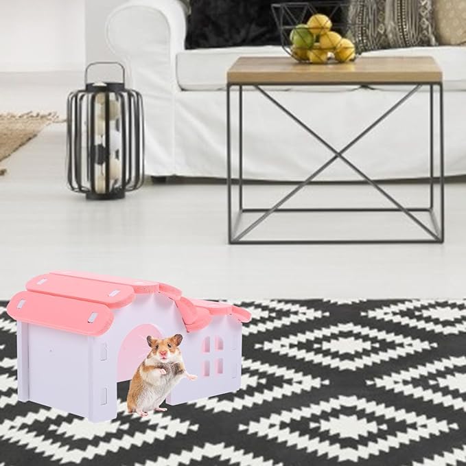 POPETPOP Hamster Nest Wooden Hideout Small Animal House 5.51 Inch Cozy Habitat for Hamsters Gerbils Chinchillas and Rabbits