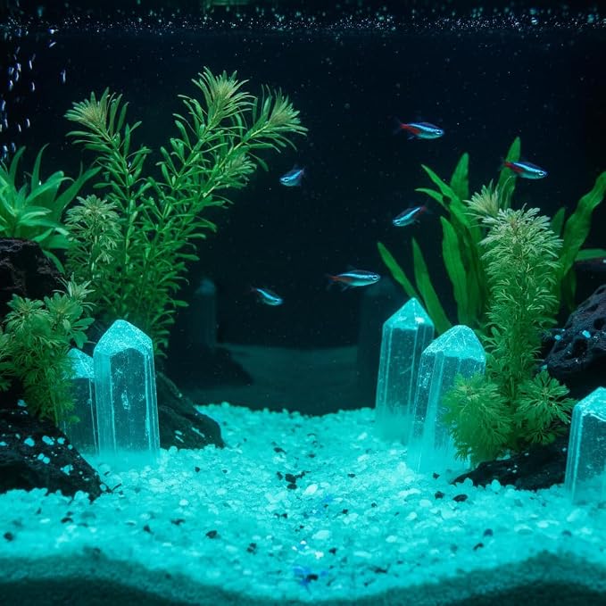 Shiny Stone Glow in The Dark Aquarium Gravel Sand, Blue Green, 3-5mm | Neon, Decorative Rocks for Fish Tank, Fairy Garden, 305g/0.67lbs