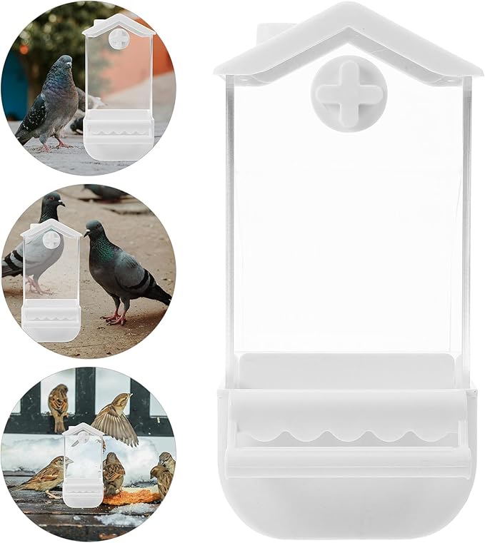 MERRYHAPY No Mess Automatic Bird Feeder with Large Capacity Plastic Parrot Food Dispenser for Outdoor Use, Window Mount Pigeon Feeder Suitable for Wild Birds and Pet Parrots