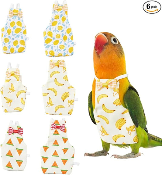 SUPERFINDINGS 6Pcs Bird Diaper Reusable Parrot Nappy with Washable Waterproof Cute Urine Wet Suit Red White Yellow Costume Cockatiel Clothes with Elastic Rope for Parrots Cockatiel Pet Birds(S-M)