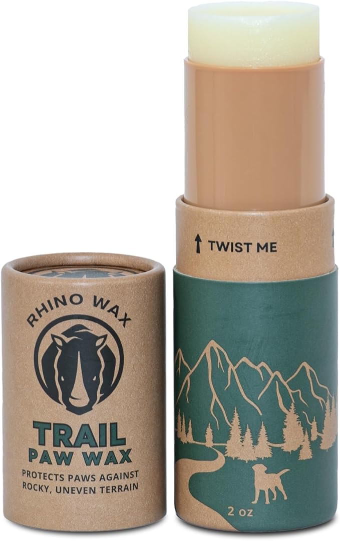 Rhino Wax - Dog Paw Trail Wax 2oz - Use Before Taking Dogs on a Hike - Balm Helps Protect Against Rocks, Uneven Terrain, Thorns, Glass - Moisturizes and Improves Elasticity - Lick-Safe - Made in USA