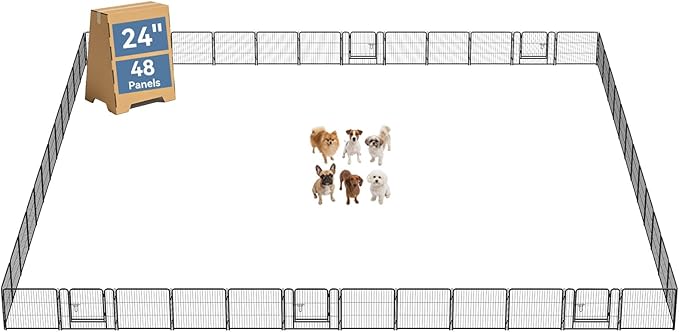 DUMOS Dog Playpen Indoor, Metal 24 Inch 48 Panels Foldable Pet Fence with Door, Outdoor Small Medium Large Dog Puppy Portable Exercise Play Pen for RV Camping, Trips, Play Yard