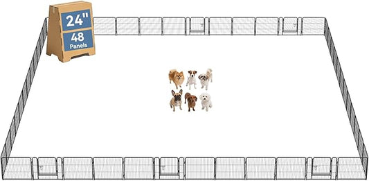 DUMOS Dog Playpen Indoor, Metal 24 Inch 48 Panels Foldable Pet Fence with Door, Outdoor Small Medium Large Dog Puppy Portable Exercise Play Pen for RV Camping, Trips, Play Yard