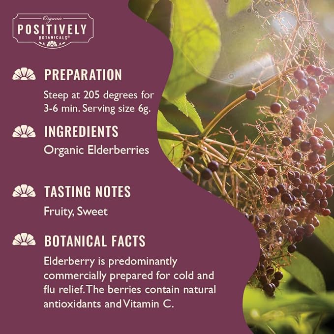 Organic Positively Botanicals Company, Elderberry, Herbal Tea Loose Leaf Botanical, 4 Ounce