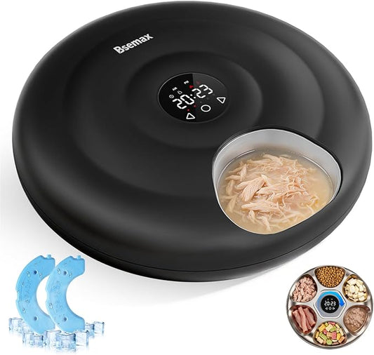Automatic Wet Food Cat Feeder, Auto Refrigerated Wet Foods Feeder for Cats Dogs 6 Meal Timed Fresh Foods Dispenser with 2 Ice Packs Automatic Cat Dog Food Stainless Steel Bowl for Kitty Puppy Cat Dog