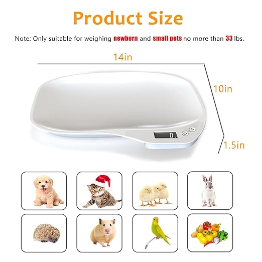 Small Animal Digital Scale,14 x 10 Pet Scale with LCD Display, Puppy Scale (Max 33lbs), Electronic Kitchen Food Scale, for Weighing Kitten, Puppies, Hamster, Newborn Pets (White)