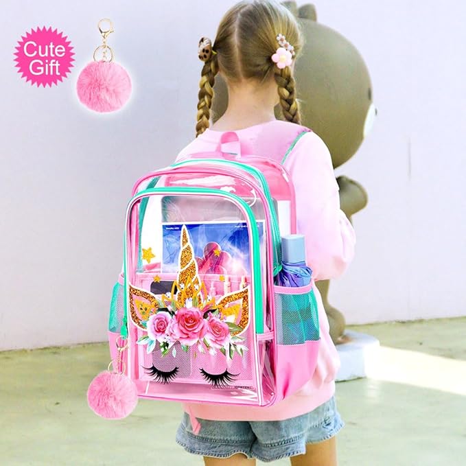 CCJPX 3Pcs Clear Backpack for Girls, School Transparent Bookbag, Heavy Duty See Through Backpacks for Teens Elementary