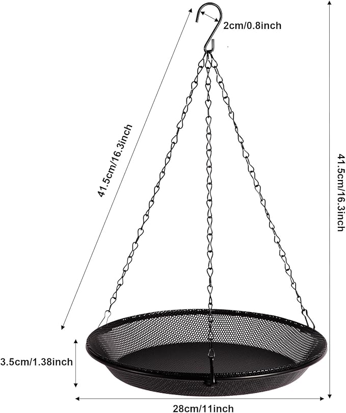 HRAYLTOP Hanging Bird Feeder Bowl with 16.3 inch Iron Hanging Chain Detachable Outdoor Decor for Garden Backyard Patio and Deck - Perfect for Attracting Birds