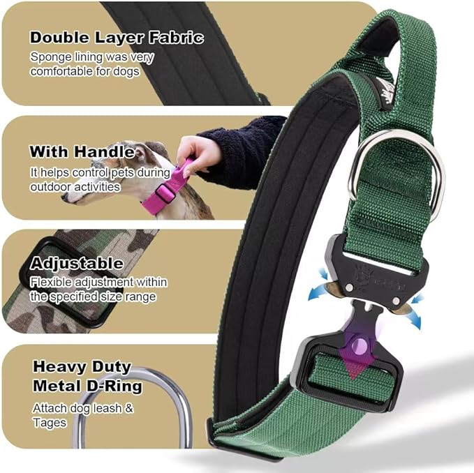 TSPRO Premium Dog Collars Tactical Dog Collar with Handle and Heavy Duty Quick-Release Metal Buckle Durable Thick and Adjustable for Medium to Large Dogs (Yellow L)