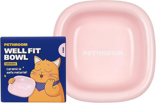 PETHROOM Well Fit Dog Bowl – Durable Ceramic Cat & Dog Food and Water Bowl, Non-Slip Silicone Base, Easy to Clean, 6.2 × 6.2 × 2.0 in, Pink
