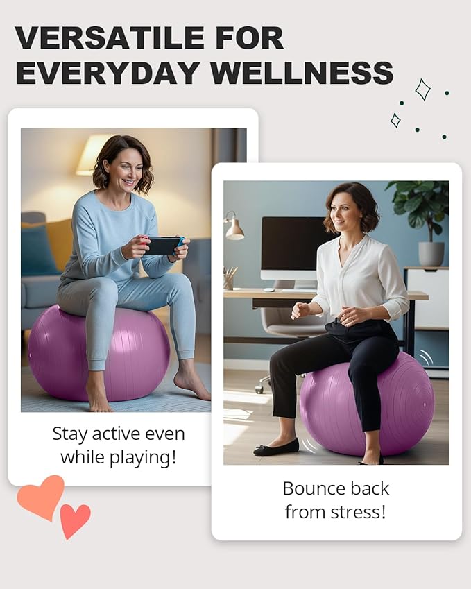 Trideer Exercise Ball for Yoga, Pilates & Fitness – Stability Ball Equipment for Home Gym & Office Chair, Core & Balance Training Accessories, Physical Therapy Equipment, Quick Pump Included, 5 Sizes