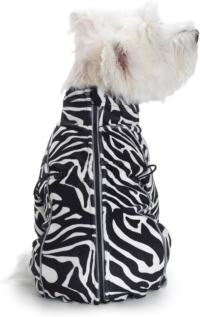 Fleece Dog Coat for Small Medium Dog,Pullover Pajamas Jumpsuit Bodysuit Puppy Coats with Legs, Pet Windproof Warm Cold Weather Jacket Full Body Vest Cozy Snowsuit Outfit Clothes (Zebra Striped, XXL)