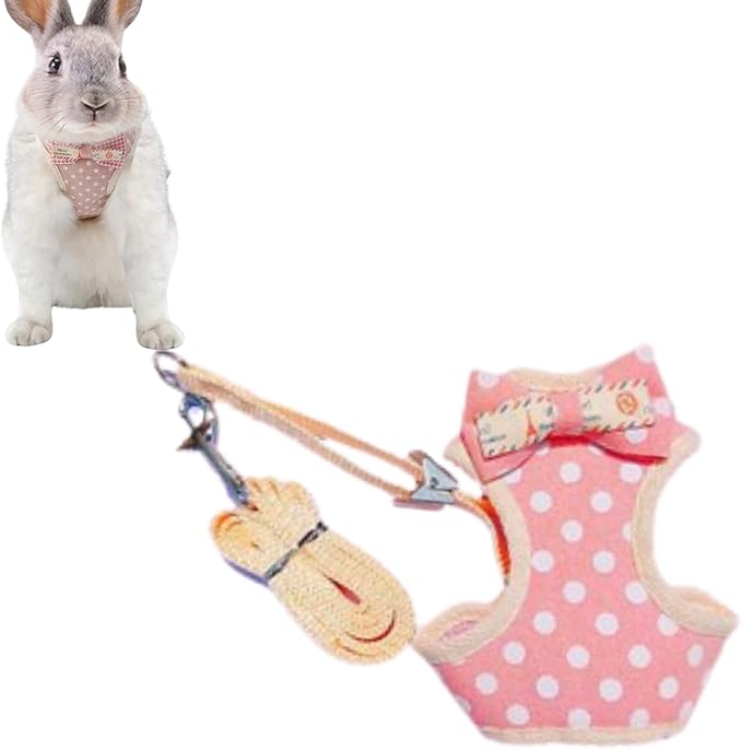 Pet Harness,Rabbit Harness and Leash Set, Cute Mesh Breathable Pet Vest Outdoor Camping Hiking Training, Bunny Jacket for Small Kitten, Puppy, Small Animal (Pink Dot,XS)