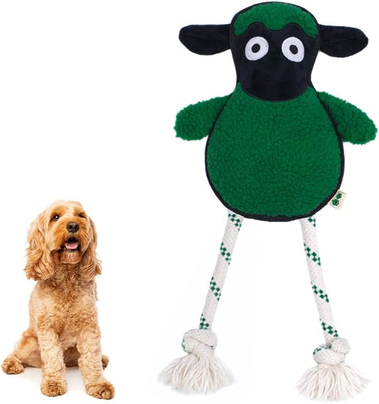 Green Sheep Dog Toy, Durable Plush Rope Toy with Squeaker for Small to Large Dogs, Interactive Chew Toy for Pets, Tough & Recycle Cotton Rope Dog Toys to Keep Them Busy