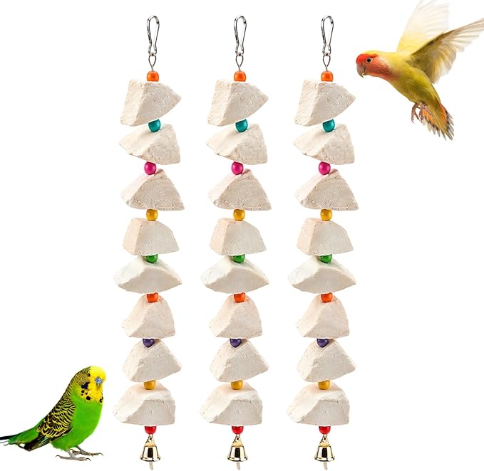 3-Pack Cuttlefish Bone with Volcanic Stone for Parakeets and Small Medium Birds, Cuttlebone for Birds, Natural Beak Care and Calcium Supplement, Cage Enrichment Accessories