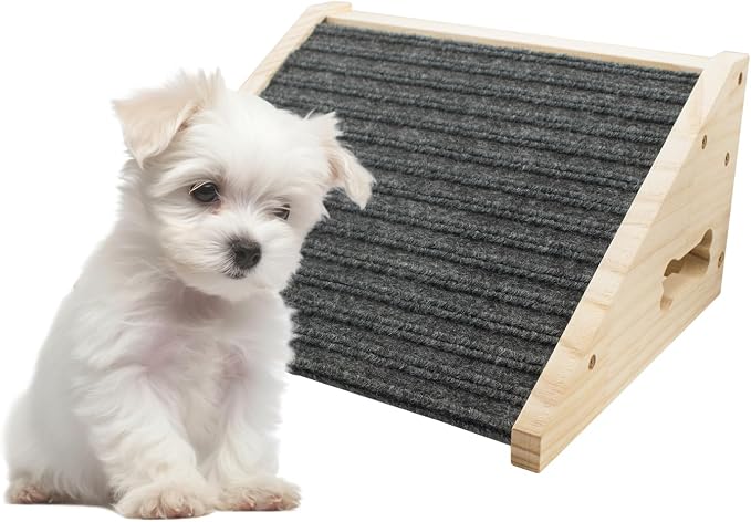 Dog Ramp for Stairs, Wooden Low-Angled Pet Ramps with Anti-Slip Carpet Surface, Step and Stair Assist for Small Dog & Cats, Injured & Aged Pets (1 Pack)