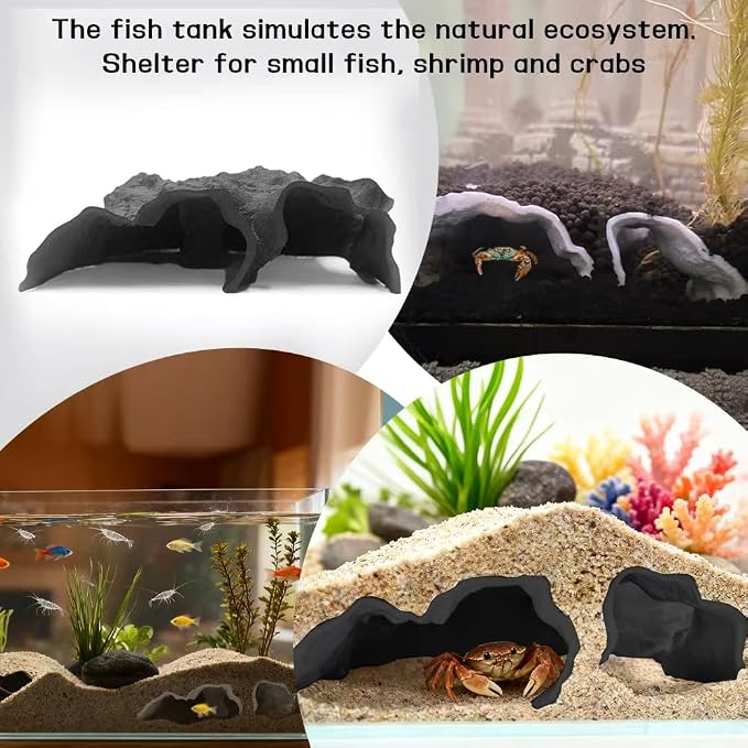 Aquarium Cave Tunnel 3D Printed - Fish Tank Decoration Natural Fish Hideout for Pleco, Shrimp & Corydoras | Sinking Base & Viewing Ports | Substrate-Friendly Decor (6.7" Under Gravel Design)