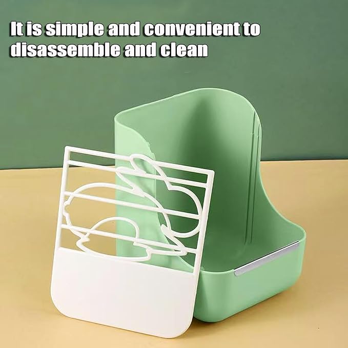 Rabbit Feeder, Hay Food Bin Feeder, Adjustable,Removable Grass Rack, Stainless Steel Edge, for Rabbit, Guinea Pig, Chinchilla (Green)