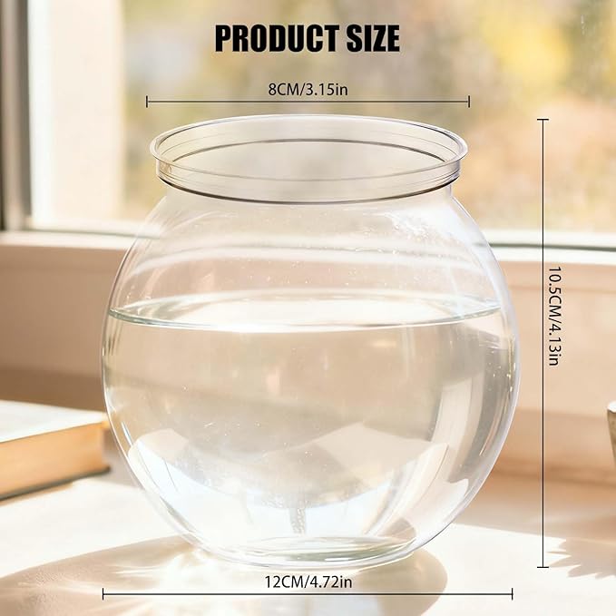 Mini Plastic Fish Bowl 27 oz Decorative Small Fishbowl Durable, Unbreakable Fish Bowl for Centerpiece Vases, Party Decorations