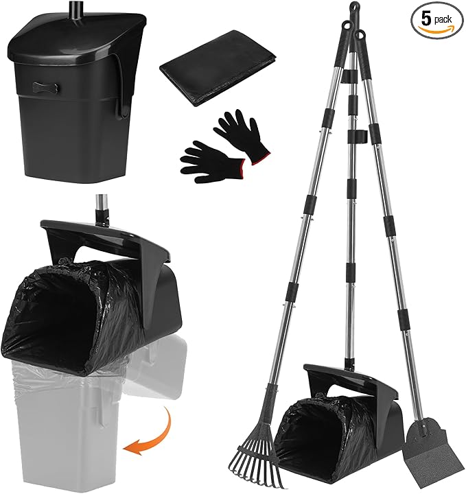 SCENEREAL Dog Pooper Scooper for Yard, Dog Poop Trash Can Outside Swivel Bin Rake Spade Kit for Large Medium Small Dogs with 40 Waste Bags, Extra Long 45" Metal Handle,Portable Scooper for Outdoor