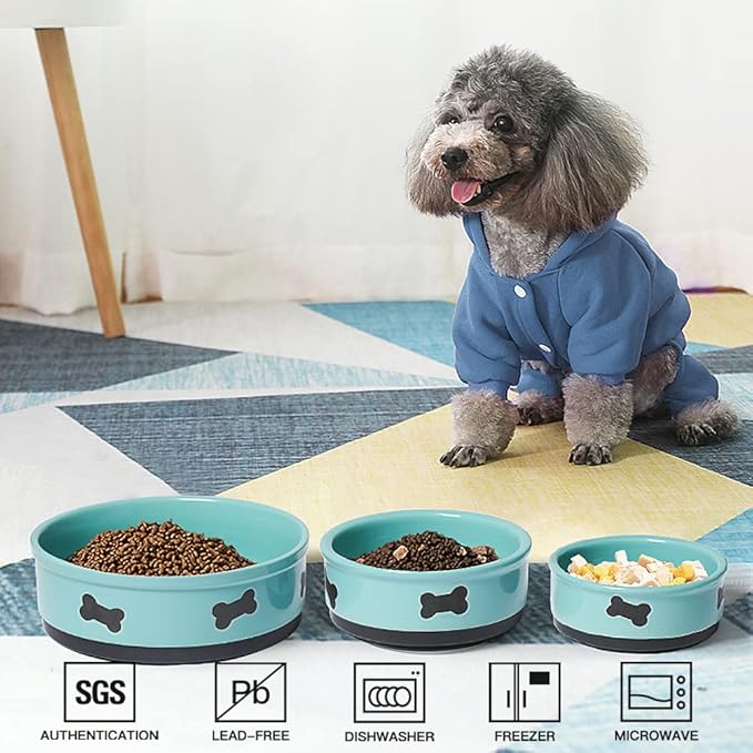 Sweejar Ceramic Dog Bowls with Bone Pattern, Dog Food Dish for Medium Dogs, Porcelain Pet Bowl for Water 35 Fl Oz (Turquoise)
