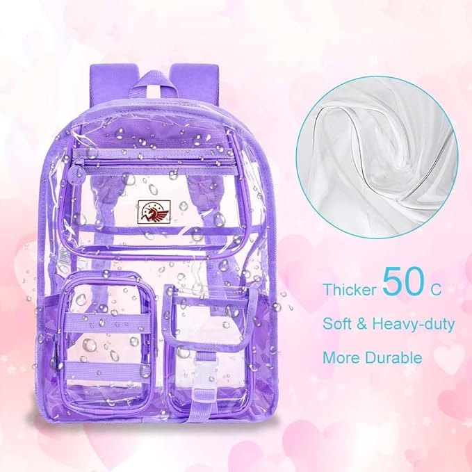 CCJPX 3Pcs Clear Backpack for Girls, School Transparent Bookbag, Heavy Duty See Through Backpacks for Teens Elementary