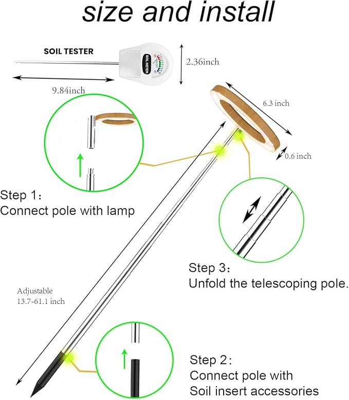 Plant Grow Light, LED Growing Light Full Spectrum for Indoor Plants, Paired with a Soil Tester,Height Adjustable, Automatic Timer, 5V Low Safe Voltage,Idea for Large Plant Light