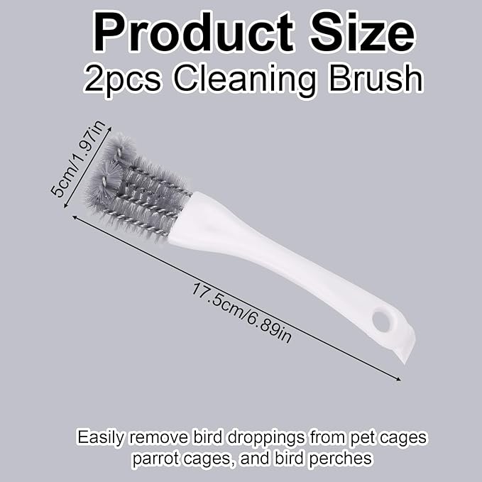2pcs Bird Cage Cleaner with Long Handle, Bird Cage Brush Droppings Removal Tool for Small Animals Remover Parrot Bath Perches Cleaning Accessories