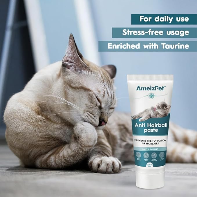 AmeizPet Hairball Remedy for Cats, Anti-Hairball Malt Paste for Pet Fur, Treatment for Long & Short Fur Cats, 4.23 Oz (120g)