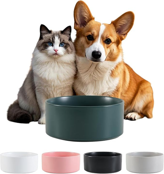 Ceramic Dog Bowl for Food and Water - Pet Feeder Bowl for Small to Medium Dogs and Large Cats - Heavy Ceramic Feeding Dish with Non Slip Base - Dishwasher & Microwave Safe - 6 Inch - 3.2 Cups - Green