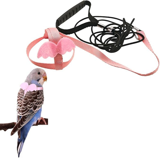 Pet Parrot Bird Harness and Leash, Adjustable Training Design Anti-Bite, Bird Nylon Rope with Cute Wing for Parrots, Suitable for Macaw Cockatoo Cockatiel Lovebird Conure African Grey (Pink,XL)