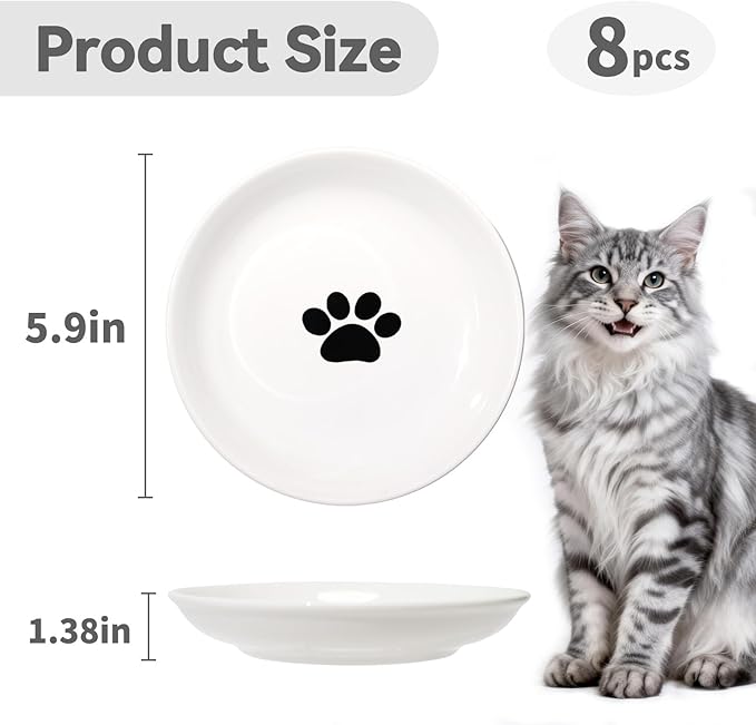 [8 Pack] Ceramic Cat Food Bowl, Cute Cat Bowls Whisker-Friendly, 5.9" Shallow Wide Kitten Plates, Easy to Clean Indoor Feeding Dishes
