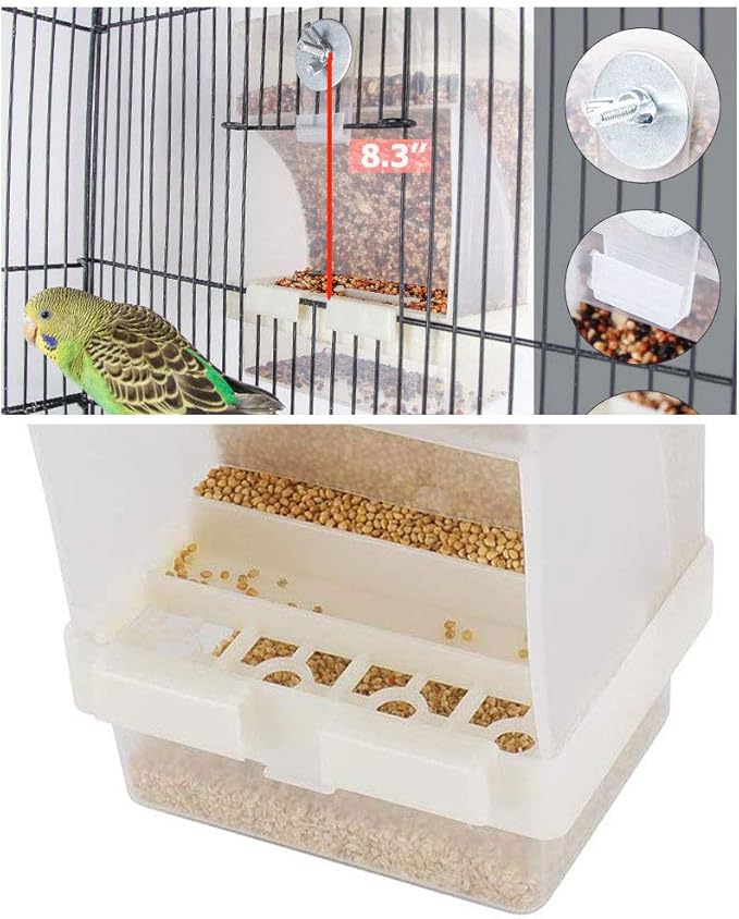 Parrot Automatic Feeder,No-Mess Bird Feeder,Cage Accessories for Budgerigar Canary Cockatiel Finch Parakeet Seed Food Container by Old Tjikko (Screw-Fixed Bird Feeders)