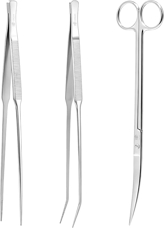 LINLAN 9.8-Inch Aquarium Aquascaping Tool Kit, Fully Rounded Edges Curved Scissors and Tweezers, Mirror Polished, for Aquatic Plant Planting, Layering Shaping & Daily Maintenance