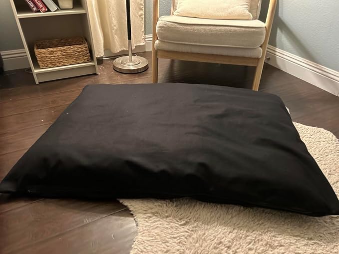 Natural Cotton Canvas Dog Bed – Raw Cotton Filled Pet Cushion Insert, Breathable Eco-Friendly Dog Mattress, Durable Washable Cover with Zipper (Black, Large 48"x30"x5")