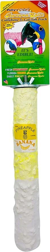 Polly's Edible Cuttlebone Calcium Bird Cage Perch for Budgies, Parakeets, Amazons, Blue & Golds, Macaws and Cockatoos.… (Pineapple, Large)
