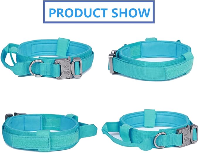 Xqpetlihai Tactical Dog Collar Adjustable Military Nylon Dog Collar with Control Handle and Heavy Duty Metal Buckle for Medium and Large Dogs (Blue,XL)