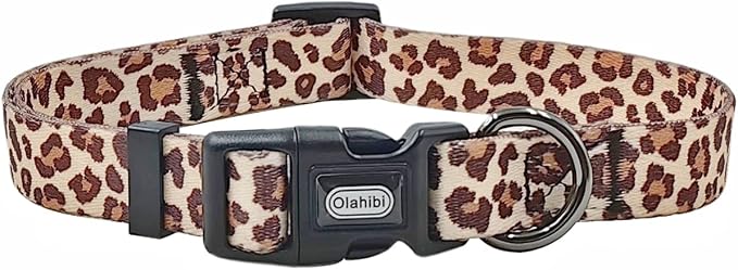 Dog Collar Leash Set, Leopard Pattern, Polyester Material, Adjustable Collar and 5ft Matching Leash, for Puppy Dogs.(XS, Light Coffee Leopard)