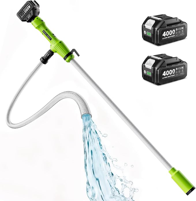 Taskstar Cordless Stick Transfer Pump for Water/Diesel, 2.2" Slim Filter OD | 720 GPH Draining, 16 FT Lift, 30-Min Runtime Per 4.0 Ah Battery, for Basement, Pool, Pond, Rain Barrels, Boat, Aquarium & RV