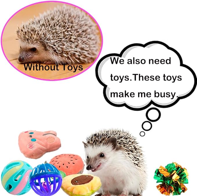 10 pcs Cute Hedgehog Enrichment Toys Hedgehog Supplies Cage Accessories Small Animal Ball Bell Pet Interactive Stuffed Toys Exercise Ball for Hamster Lizard Turtle Rats