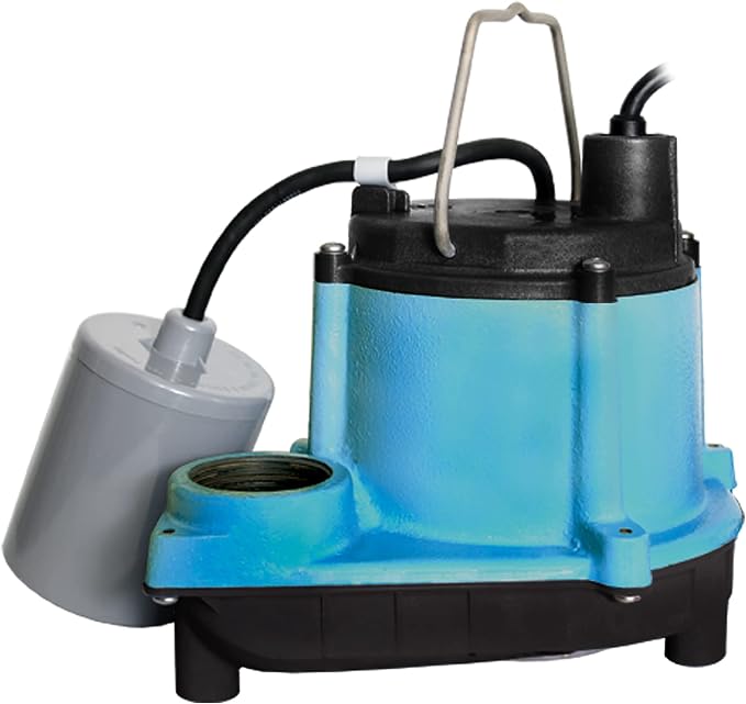 Little Giant 6-CIA-RFS 115 Volt, 1/3 HP, 2760 GPH Cast Iron Submersible Sump Pump with Piggyback Mechanical Float Switch, 10-Ft. Cord, Blue, 506171