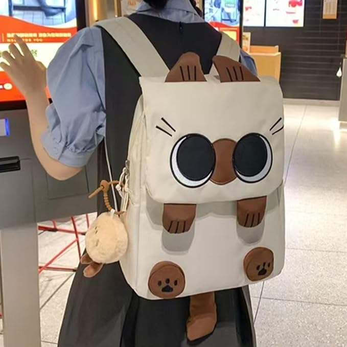 Cute Cat Backpack - Lightweight Laptop Bag, Large Capacity Student & Travel Backpack for Adults/Kids Give away cat pendants