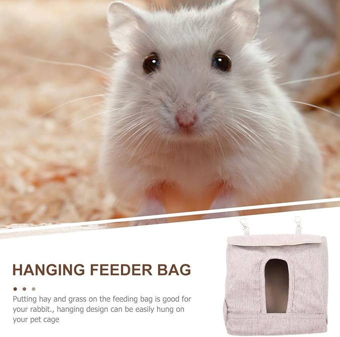 Balacoo Rabbit Hay Feeder, Guinea Pig Hay Bag Hanging Rabbit Feeder Storage for Guinea Pig, Bunny, Chinchillas, Hamsters and Small Pets and Animals (Grey, M)