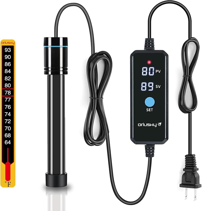 Orlushy Submersible Aquarium Heater, Fish Tank Heater with Free Thermometer for Freshwater and Saltwater Tank
