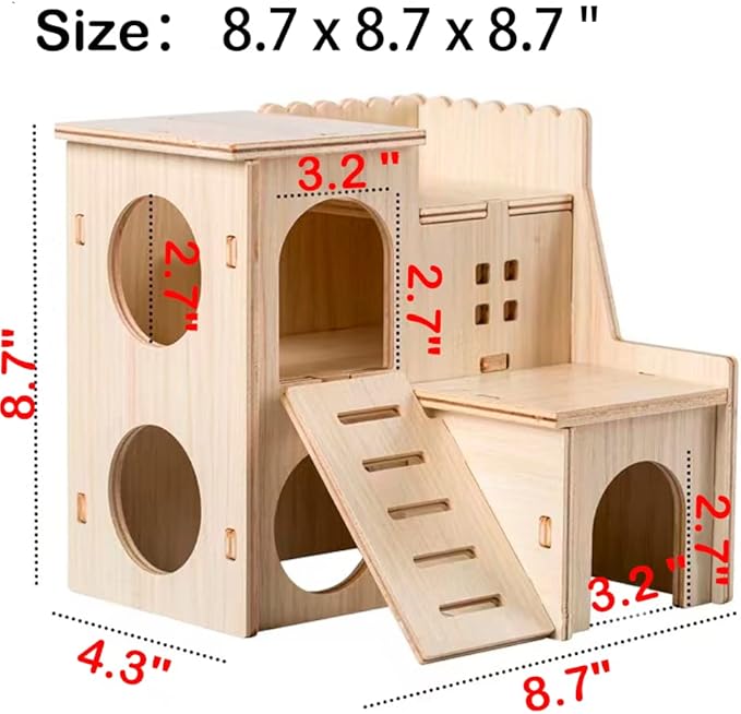 Large Hamster Maze Wood House Fun Slide House Guinea Pig Hamsters Hide Out Climbing Ladder Wooden Funny Play Toy Chew Two Layers Hut for Small Animal Rat Mouse Hideout Dwarf Gerbil Syrian Pet