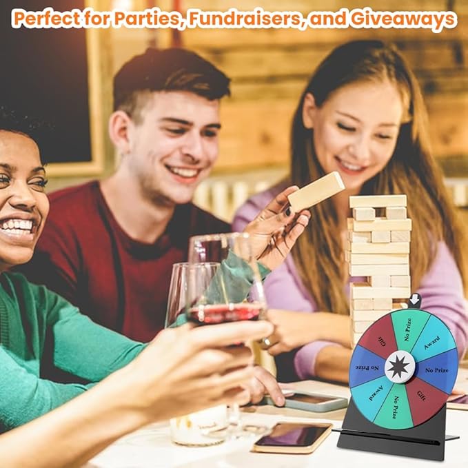 6 Inch Prize Wheel, 8 Slots Color Tabletop Roulette Wheel with Dry Erase Marker, Spin The Wheels for Engaging Home Parties, Trade Show, Carnival Events,Party Birthday Wedding