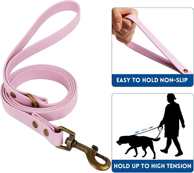 Wisedog Waterproof Dog Collar and Leash Set, M, Pale Pinkish Purple | Adjustable Puppy Collar, Cute Tag, 5FT Leash, Includes Poop Bag, For Small Medium Large Dogs