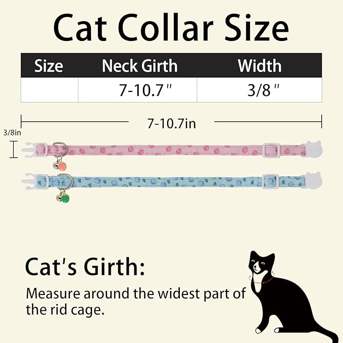 Cat Collars for Girl Cats & Boys, 2 Pack Soft Cotton Breakaway Collar with Removable Bell and Cute Charms, Adjustable Safety Pet Necklace, Seashell